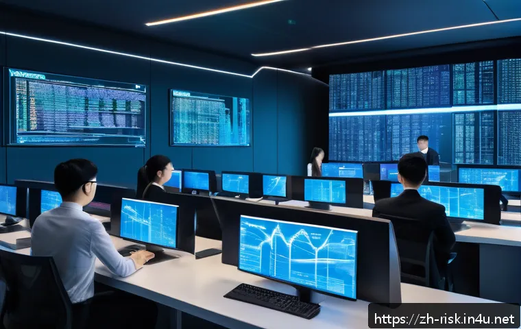 블록체인 스마트 컨트랙트 보안 - A futuristic blockchain security control room with multiple large holographic screens displaying sma...