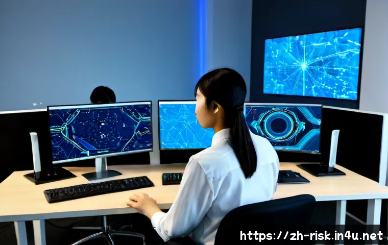 AI를 이용한 해킹 기법 - Photorealistic cybersecurity analyst in a modern Chinese office, seated at a clean workstation with ...